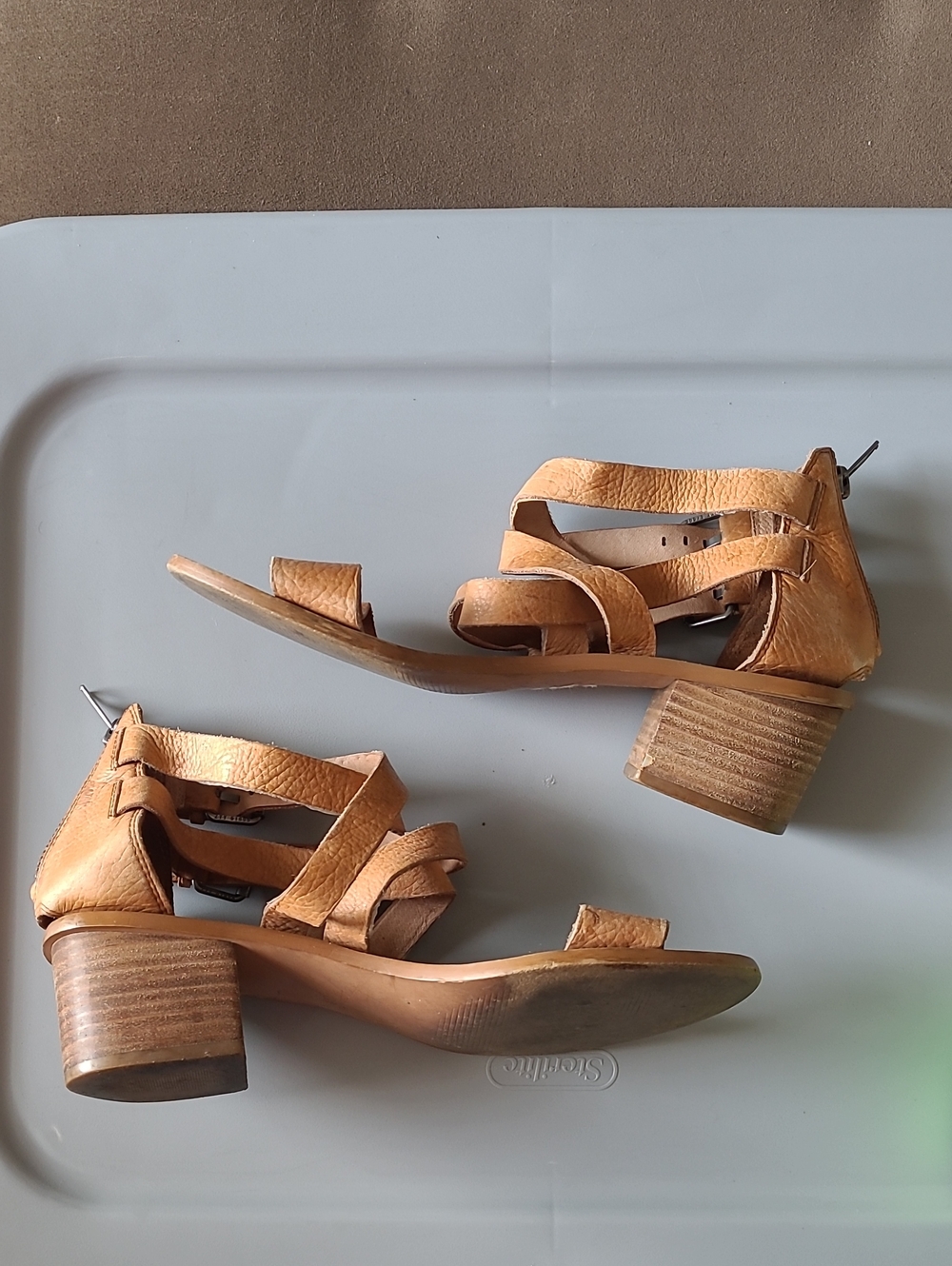 Madewell Tan Leather Strappy Block Heel Sandals - Women Size 8.5